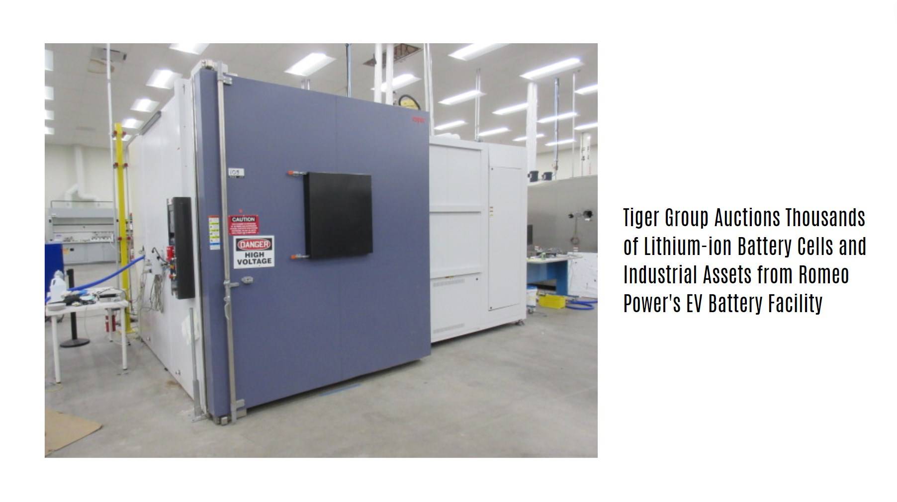 Tiger Group Auctions Thousands of Lithium-ion Battery Cells and Industrial Assets from Romeo Power's EV Battery Facility