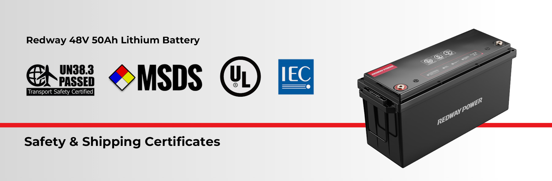 What certifications does the battery have? redway 48V 50Ah Lithium Battery